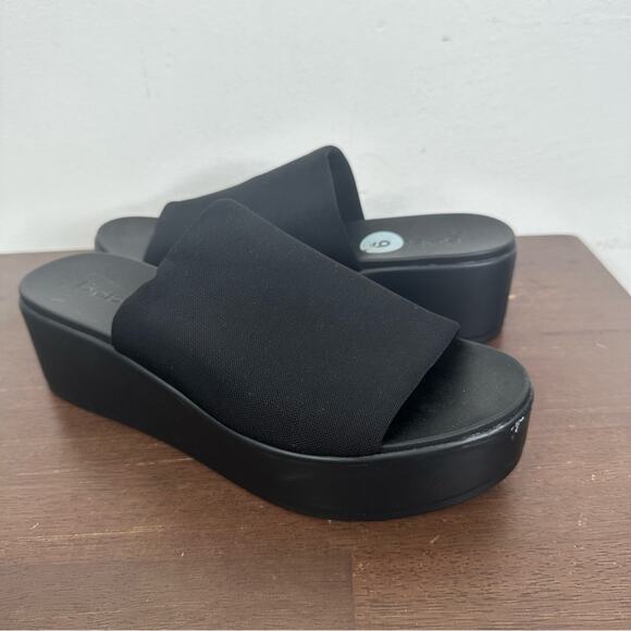 Bebe Size 9 Y2K 90s Black Slinky Platform Stretch Slide Sandals - Picture 3 of 11